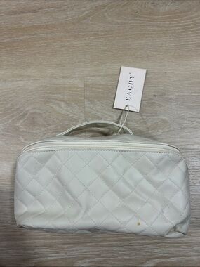 Quilted Cream Cosmetic Travel Case with Top Handle